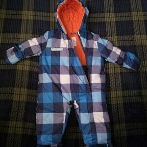 Carter's Navy and White Plaid Snowsuit with Orange Interior